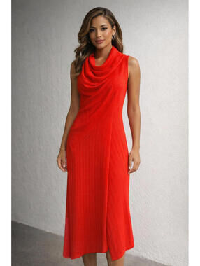 Julia Allert Red Pleated Midi Dress Size S NWT Sleeveless Cowl Neck Modern State